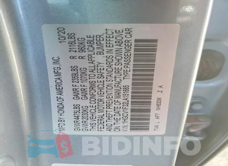 1HGCV1F32LA151685 Photo# 12