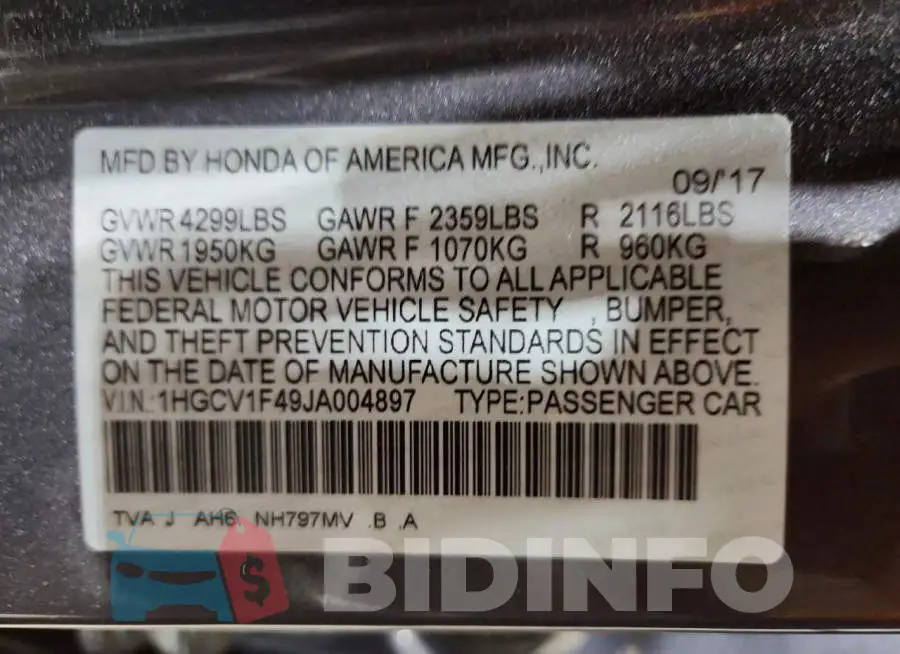 1HGCV1F49JA004897 Photo# 13