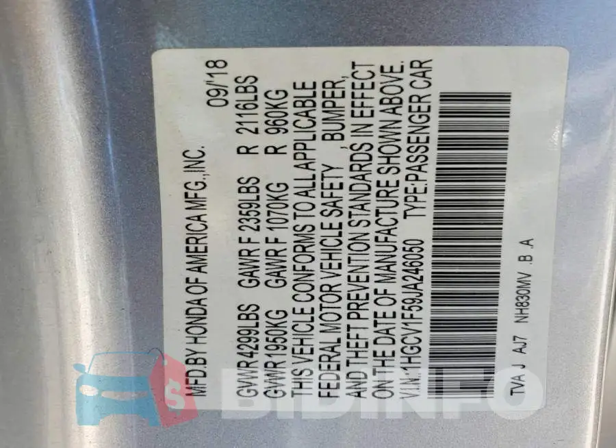1HGCV1F59JA246050 Photo# 12