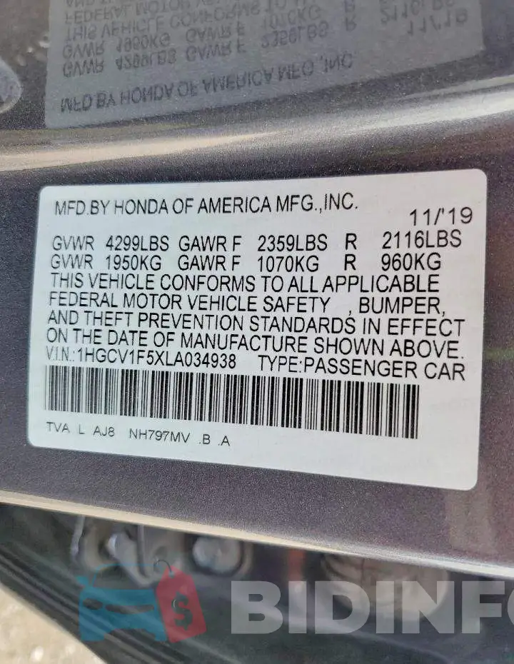 1HGCV1F5XLA034938 Photo# 13