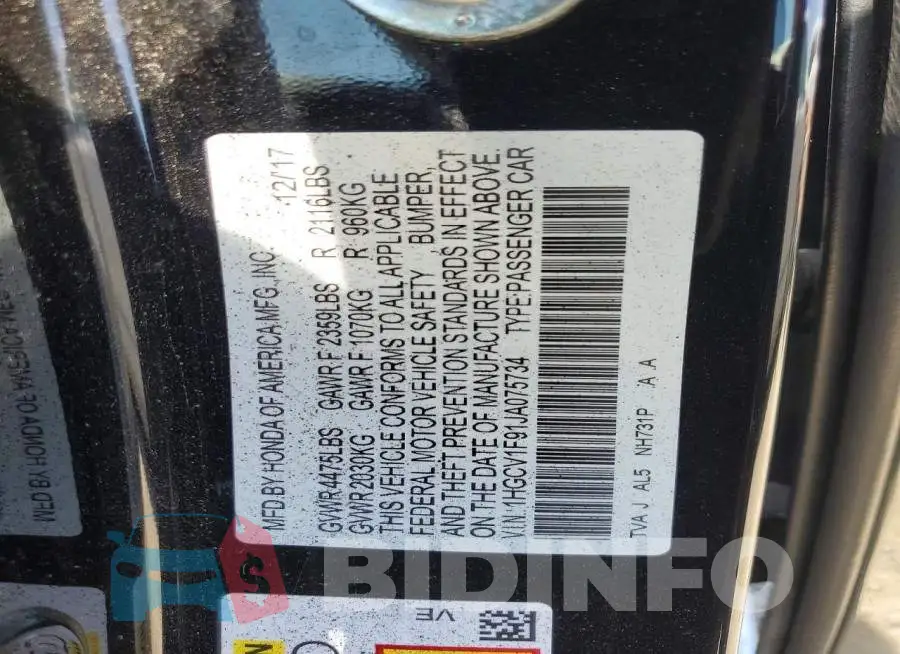 1HGCV1F91JA075734 Photo# 13