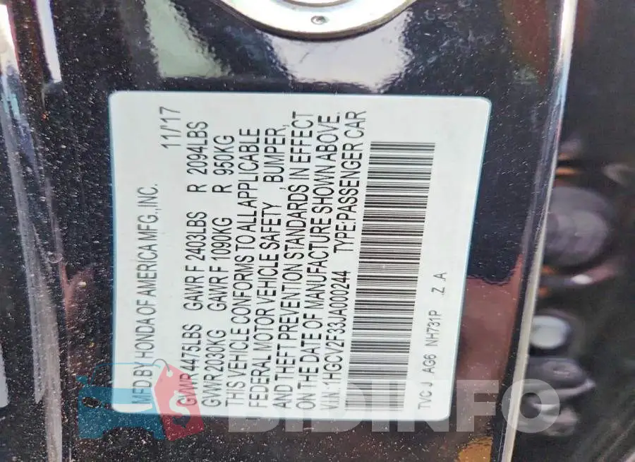 1HGCV2F33JA000244 Photo# 12