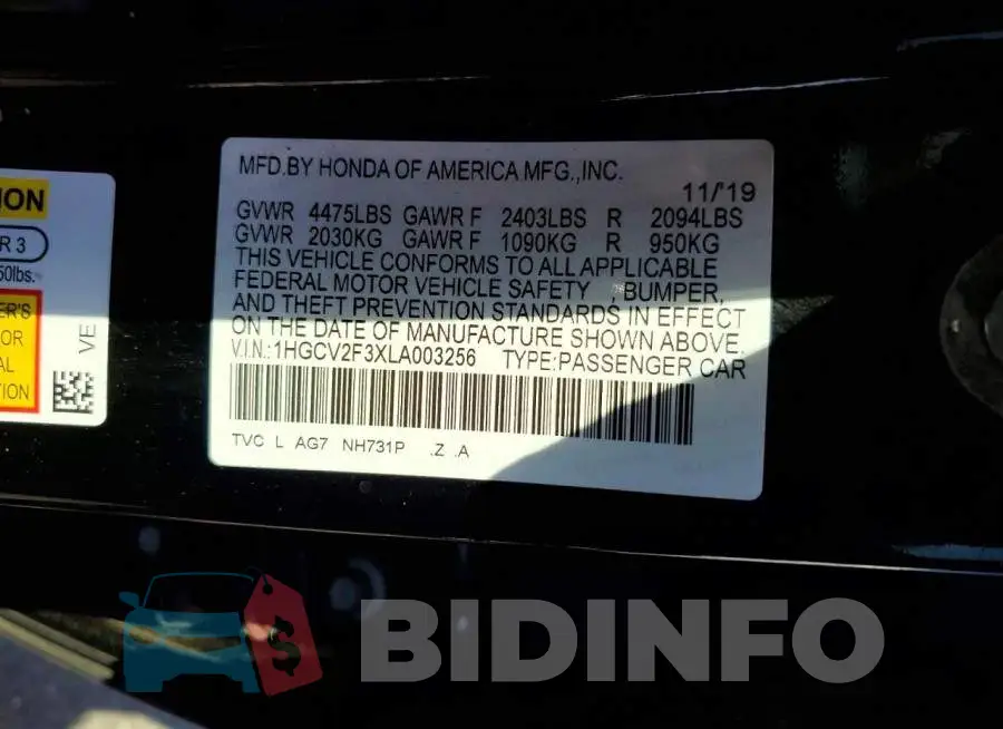 1HGCV2F3XLA003256 Photo# 12