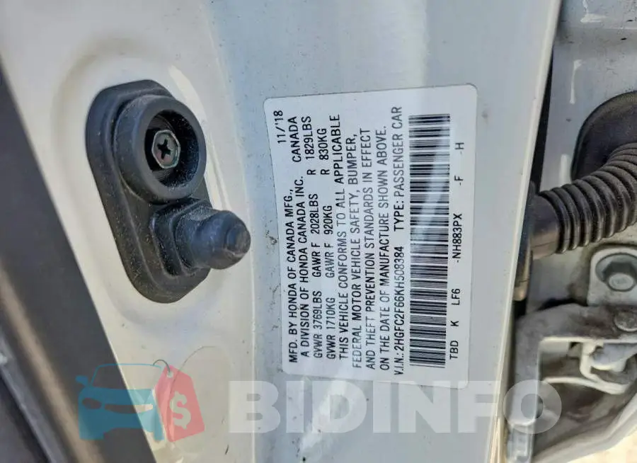 2HGFC2F66KH508384 Photo# 12