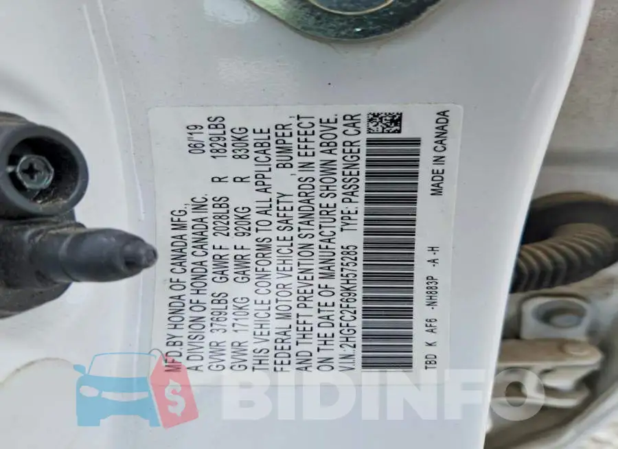 2HGFC2F69KH575285 Photo# 12