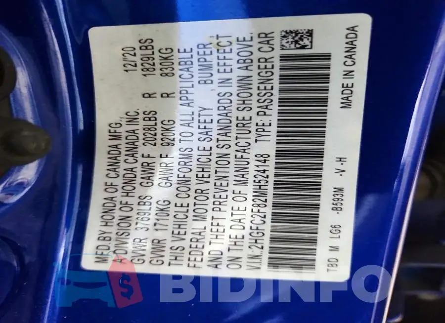 2HGFC2F82MH524148 Photo# 12
