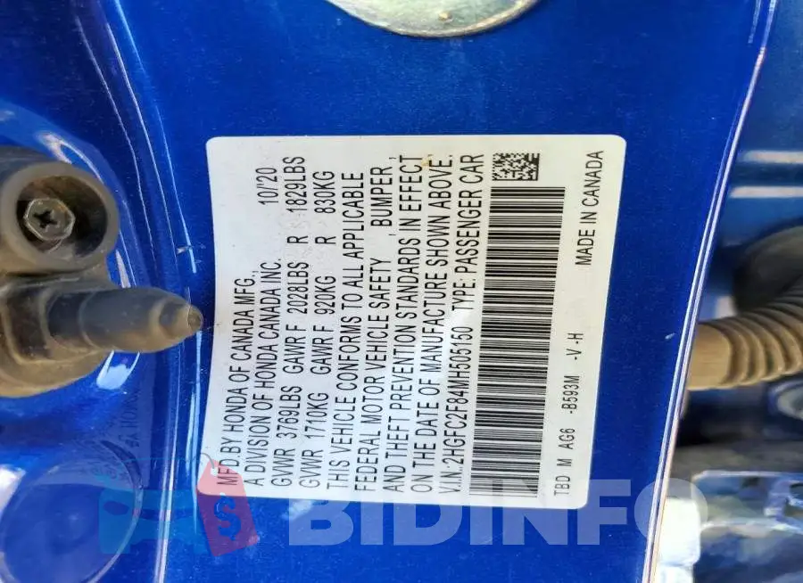 2HGFC2F84MH505150 Photo# 12