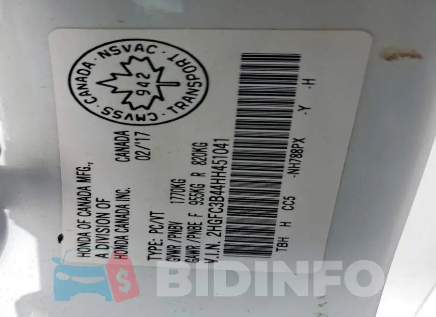 2HGFC3B44HH451041 Photo# 12