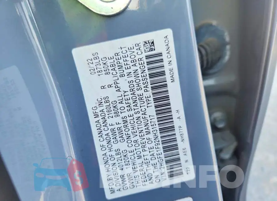 2HGFE1F92NH315717 Photo# 12