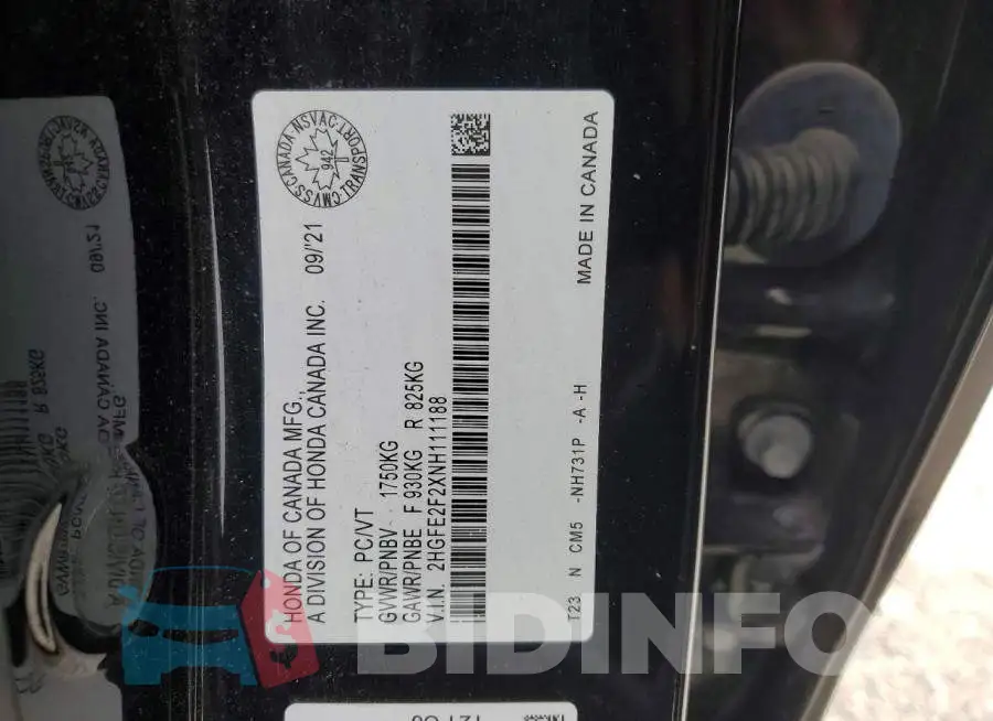 2HGFE2F2XNH111188 Photo# 12