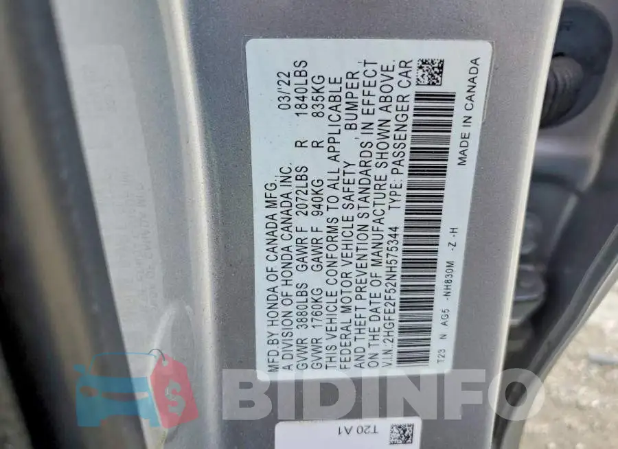 2HGFE2F52NH575344 Photo# 12