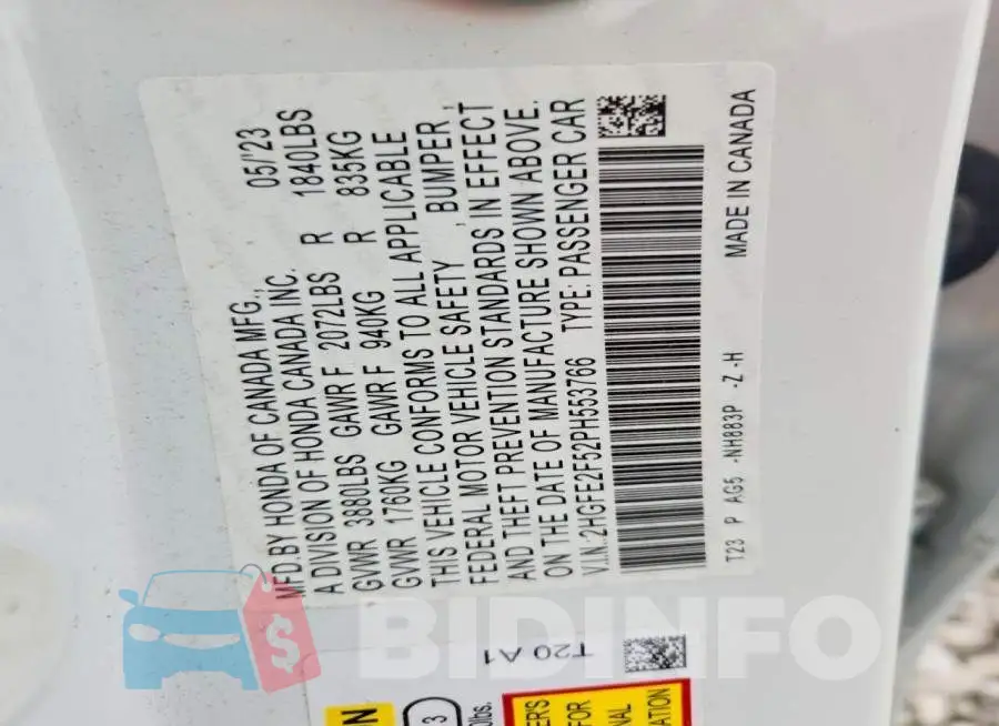 2HGFE2F52PH553766 Photo# 12