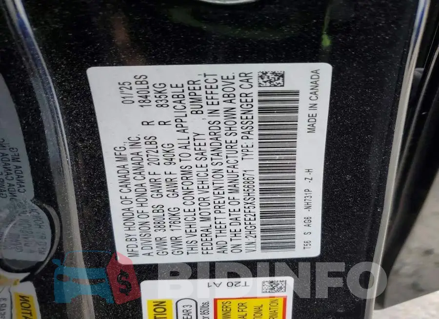 2HGFE2F5XSH568671 Photo# 13