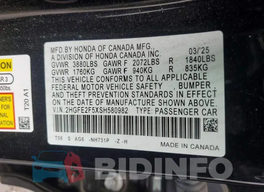 2HGFE2F5XSH580982 Photo# 12