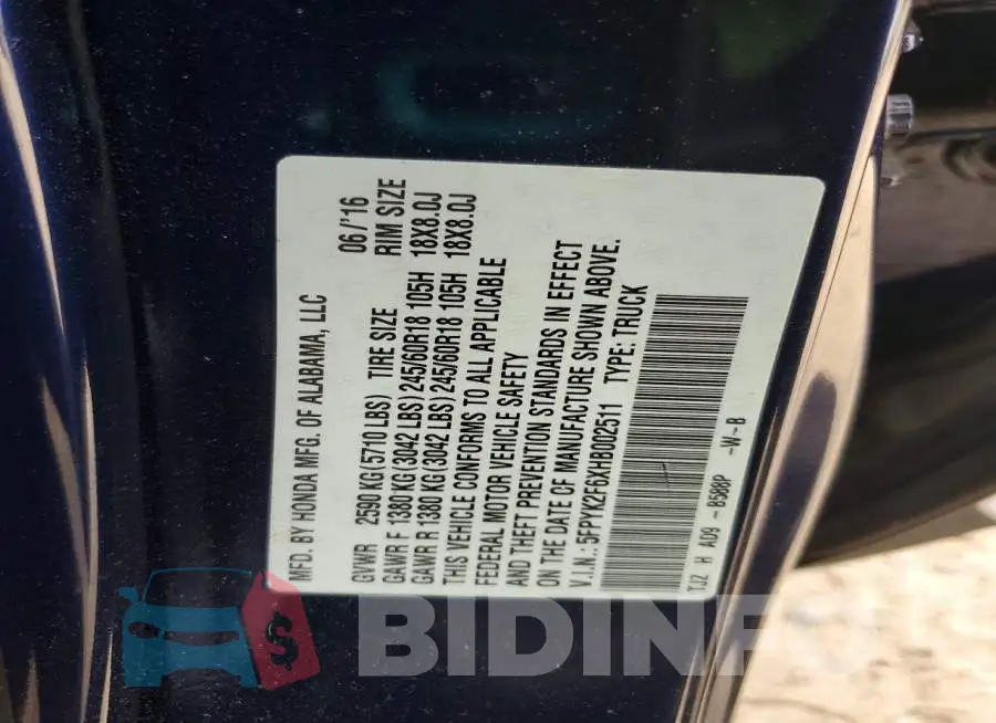 5FPYK2F6XHB002511 Photo# 12