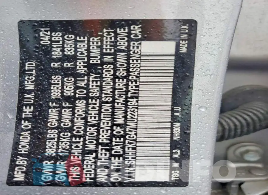SHHFK7G47MU223194 Photo# 12