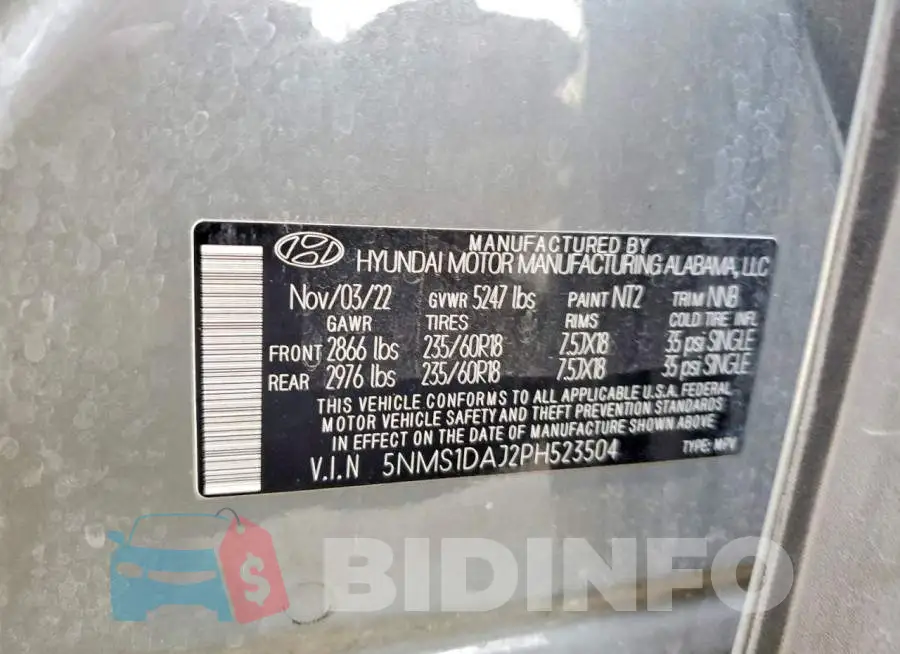 5NMS1DAJ2PH523504 Photo# 13