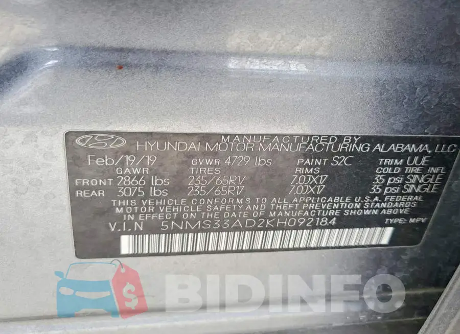 5NMS33AD2KH092184 Photo# 13
