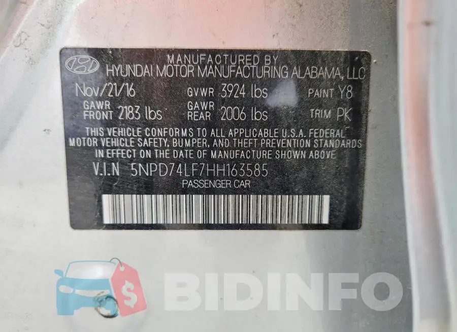 5NPD74LF7HH163585 Photo# 13