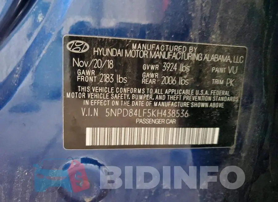 5NPD84LF5KH438536 Photo# 13