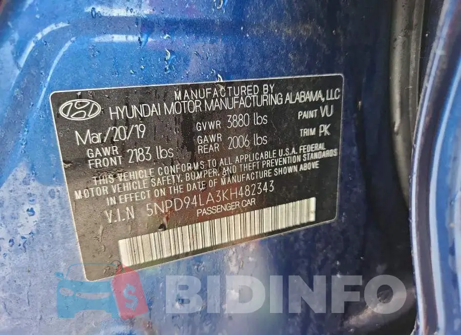5NPD94LA3KH482343 Photo# 12