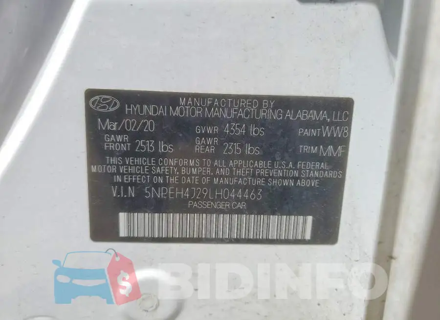 5NPEH4J29LH044463 Photo# 12