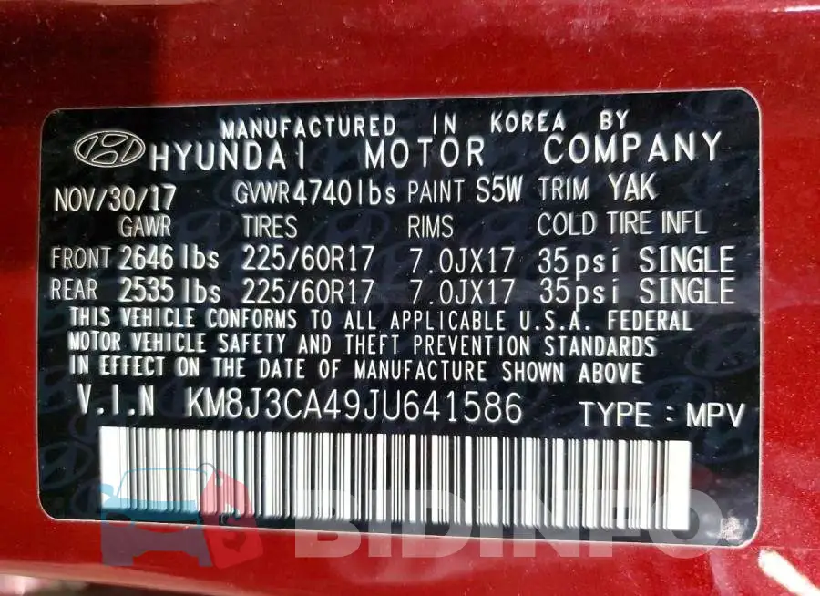 KM8J3CA49JU641586 Photo# 13