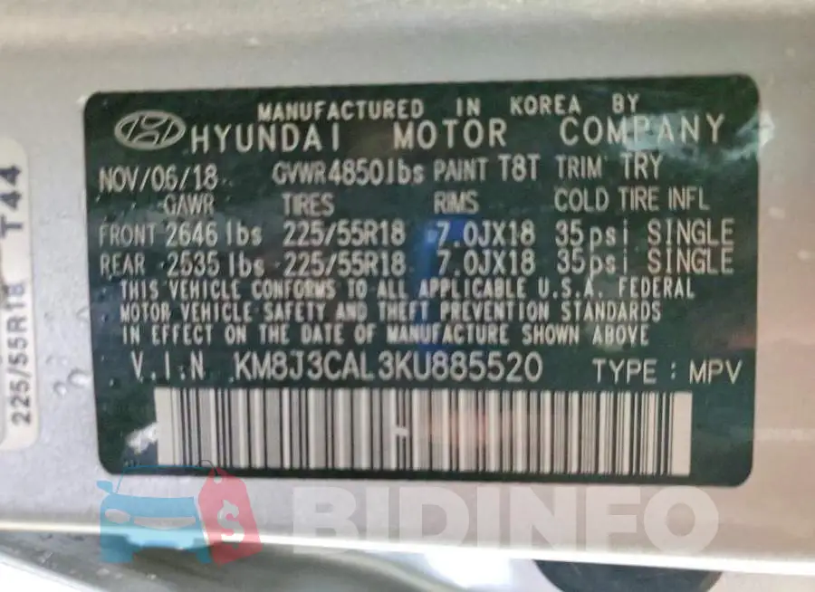 KM8J3CAL3KU885520 Photo# 12