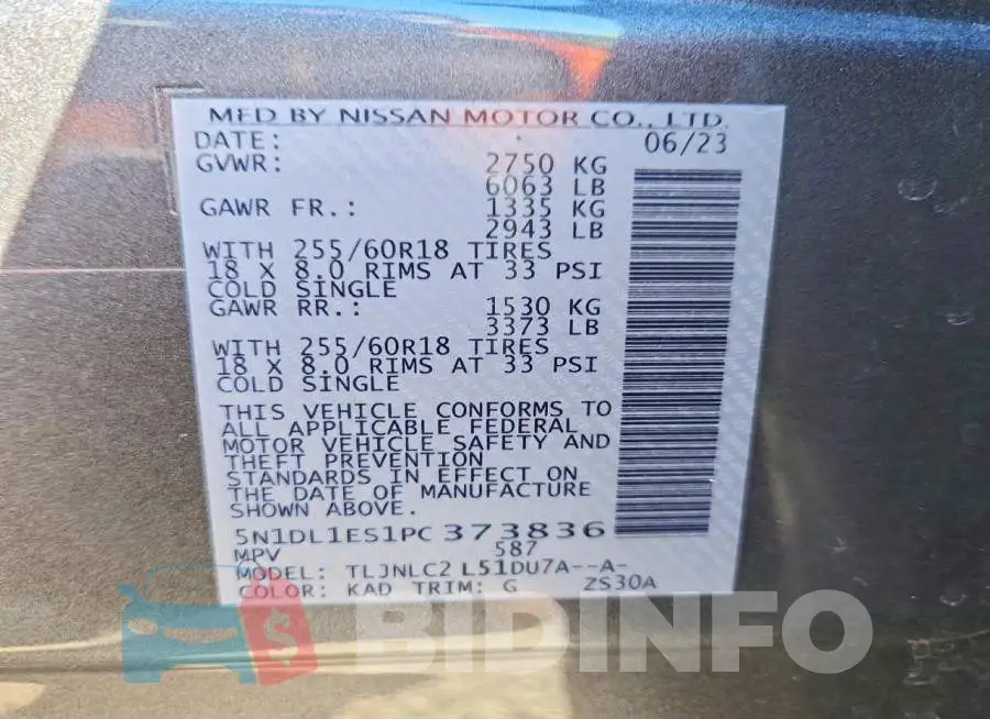 5N1DL1ES1PC373836 Photo# 13