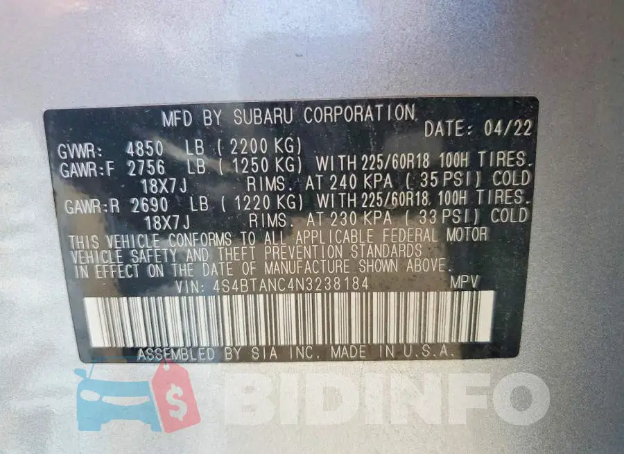 4S4BTANC4N3238184 Photo# 13