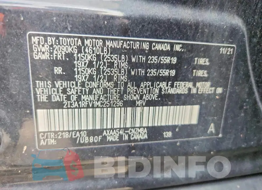 2T3A1RFV1MC251296 Photo# 13