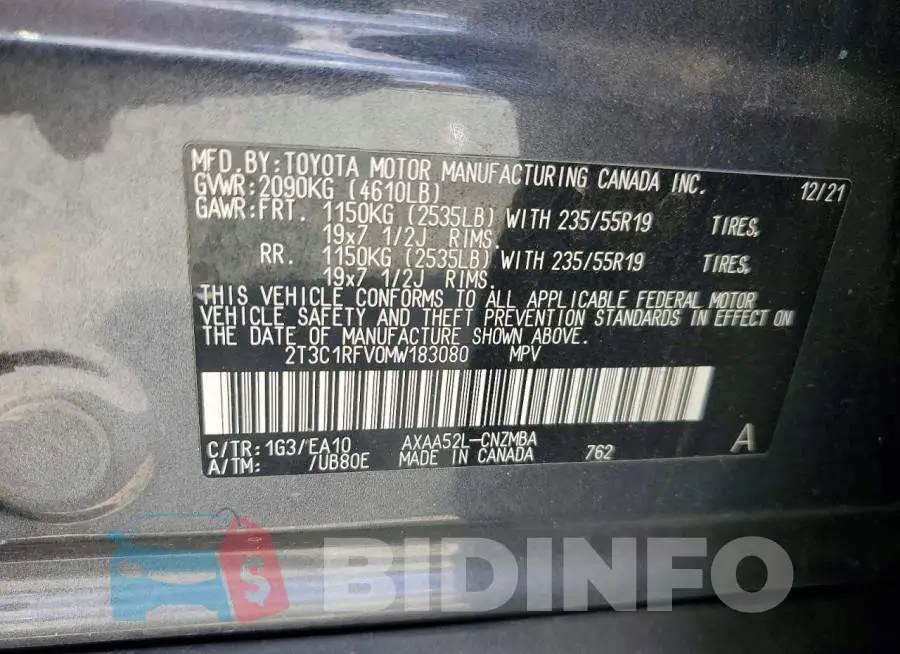 2T3C1RFV0MW183080 Photo# 13