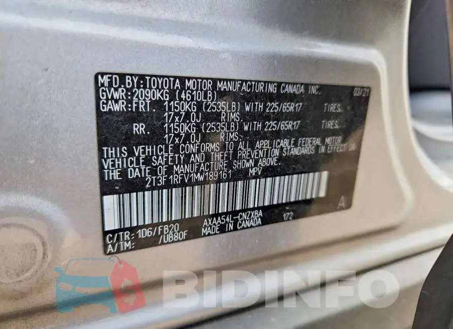 2T3F1RFV1MW189161 Photo# 14