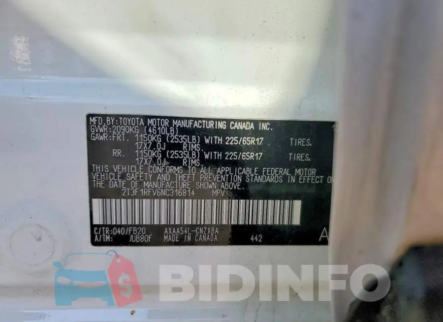 2T3F1RFV6NC316814 Photo# 13