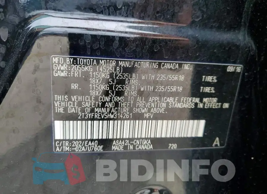 2T3YFREV5HW314261 Photo# 14