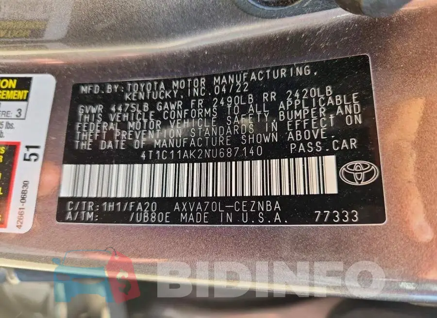 4T1C11AK2NU687140 Photo# 12
