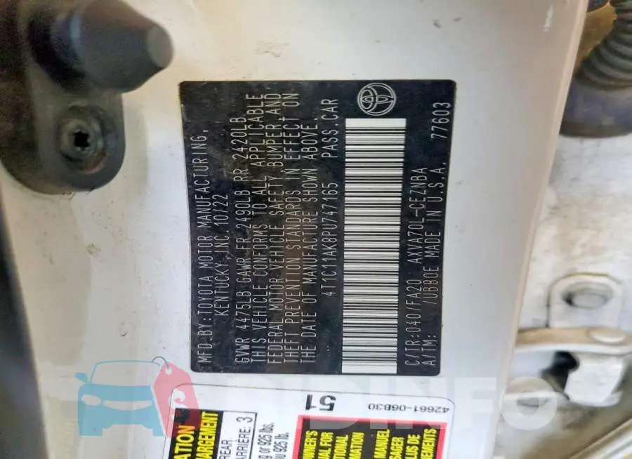 4T1C11AK8PU747165 Photo# 12