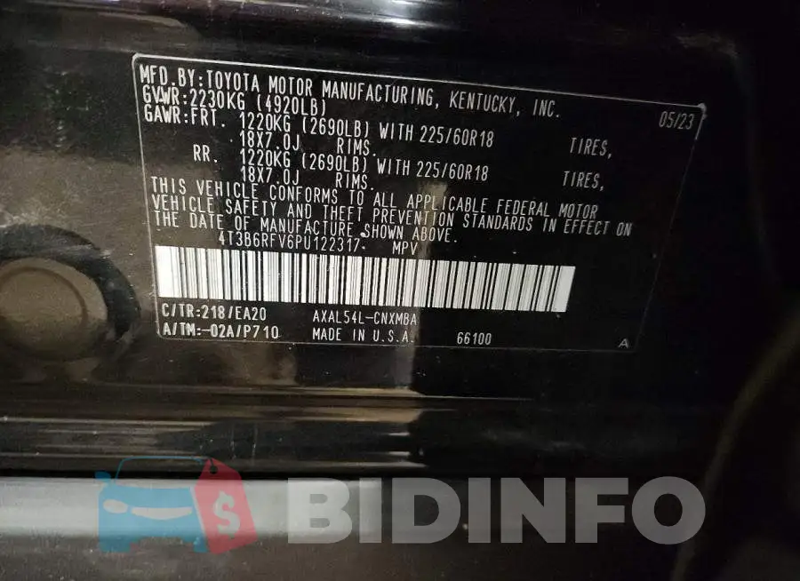4T3B6RFV6PU122317 Photo# 12