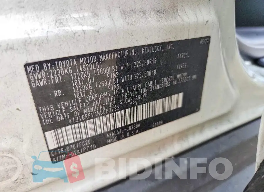 4T3T6RFV1NU083783 Photo# 14