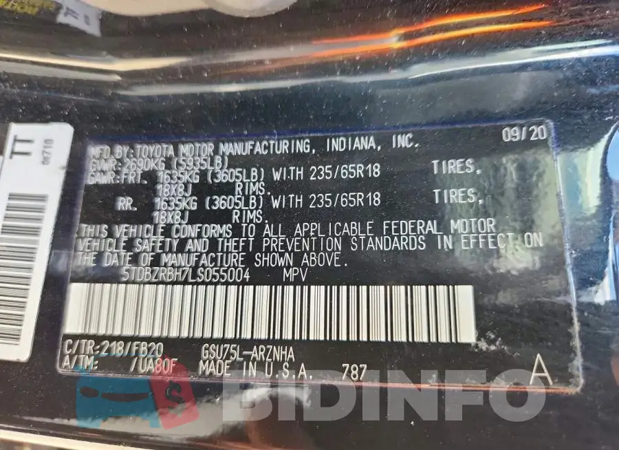 5TDBZRBH7LS055004 Photo# 13