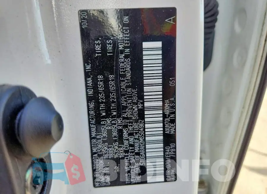 5TDGARAH2MS504962 Photo# 13