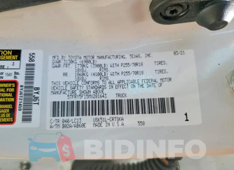 5TFRY5F15MX281643 Photo# 13