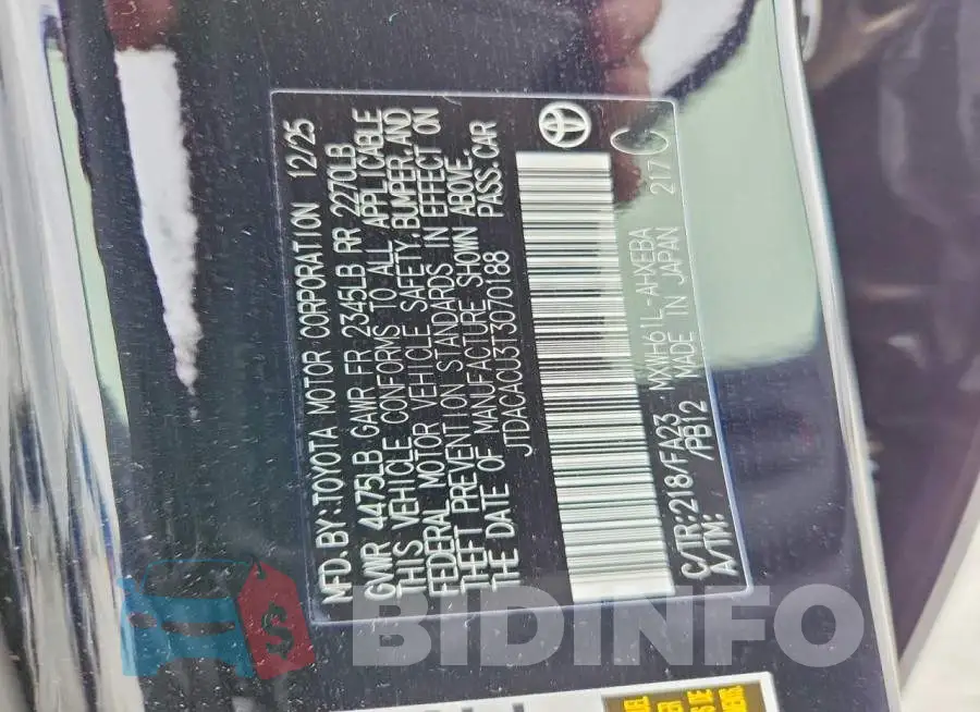 JTDACACU3T3070188 Photo# 13