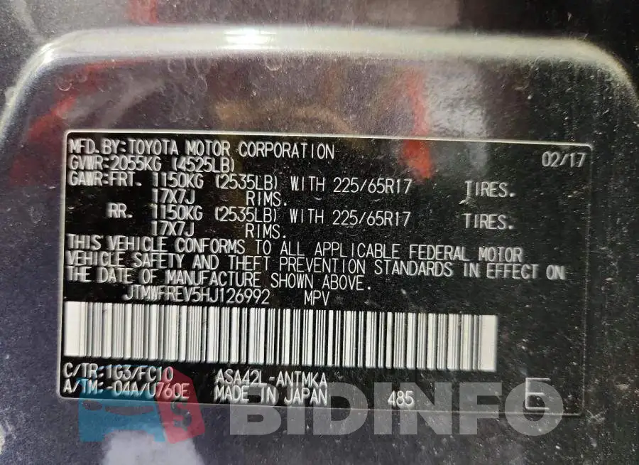 JTMWFREV5HJ126992 Photo# 13