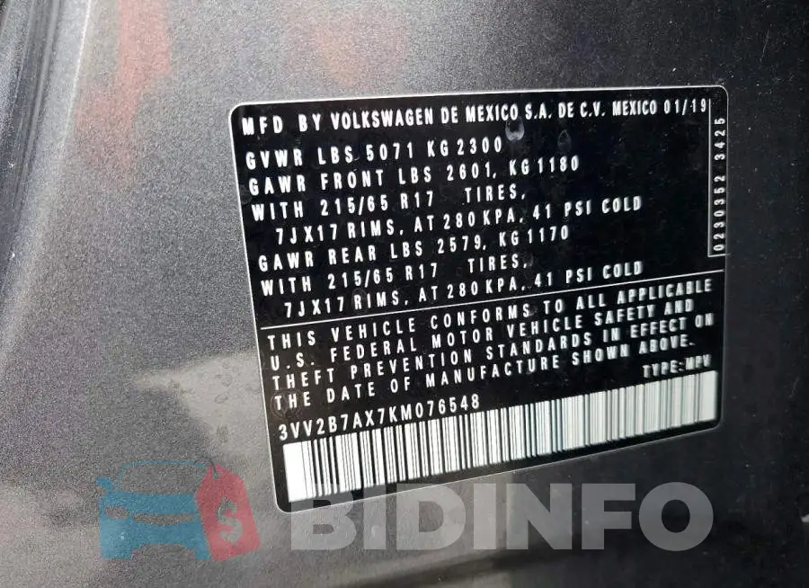 3VV2B7AX7KM076548 Photo# 13