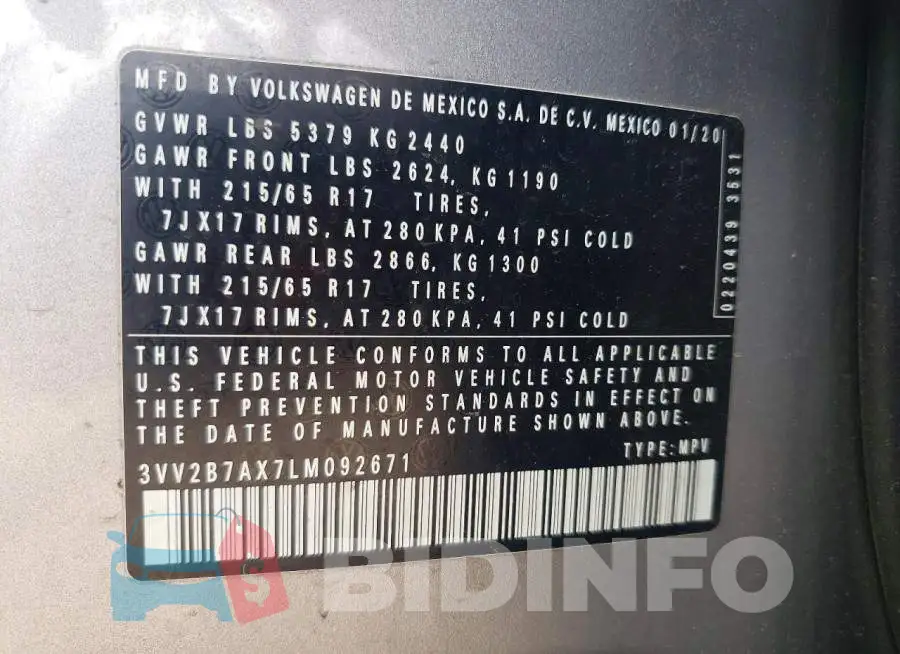 3VV2B7AX7LM092671 Photo# 13