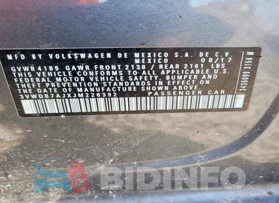 3VWDB7AJXJM226392 Photo# 13