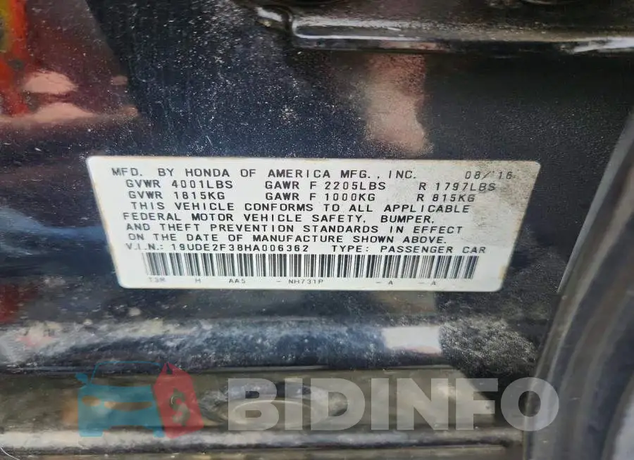 19UDE2F38HA006362 Photo# 12