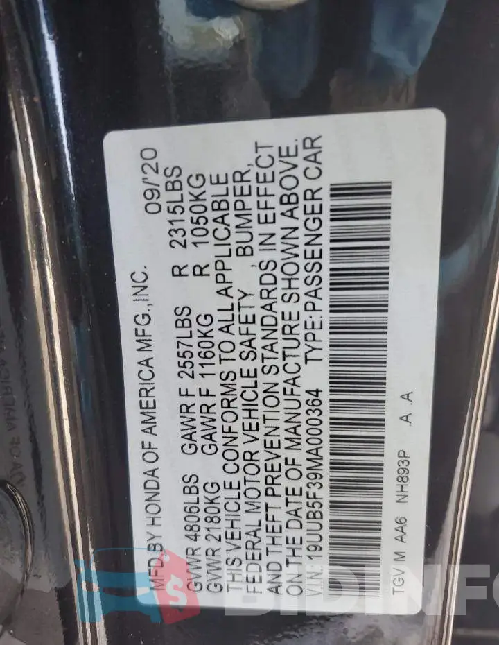 19UUB5F39MA000364 Photo# 12