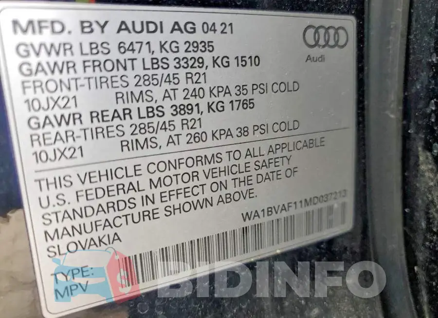 WA1BVAF11MD037213 Photo# 14
